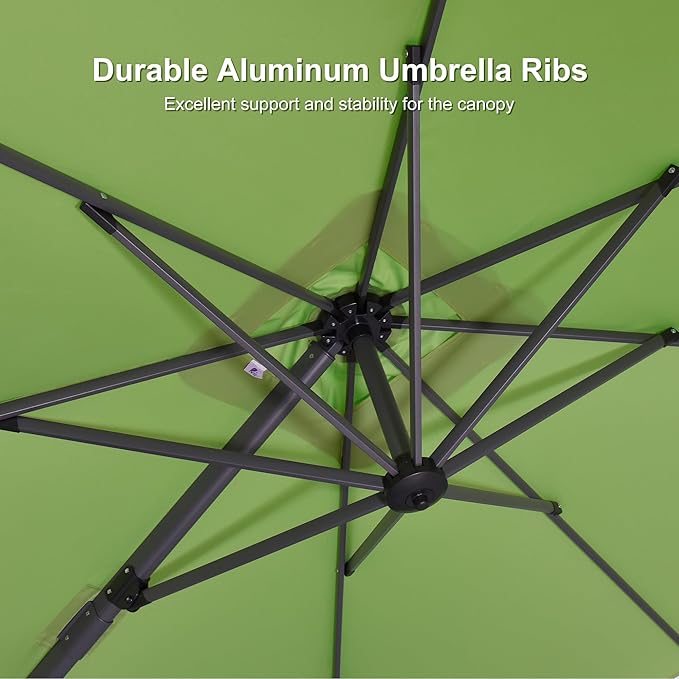 PURPLE LEAF 8' X 8' Patio Umbrella with Base for Pool 7' High Offset Outdoor Cantilever Umbrella Swimming Pool Umbrella with 360°Rotation for Poolside Apple Green