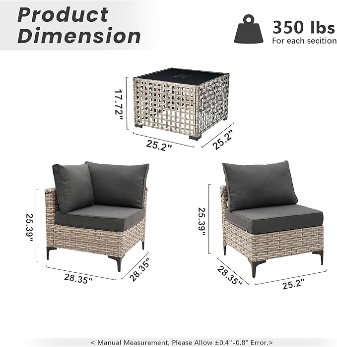 Outdoor Patio Furniture Sets,7 PCS Patio Conversation Set Outside Rattan Sectional Sofa with Coffee Table Fit Backyard Porch Garden Poolside Balcony
