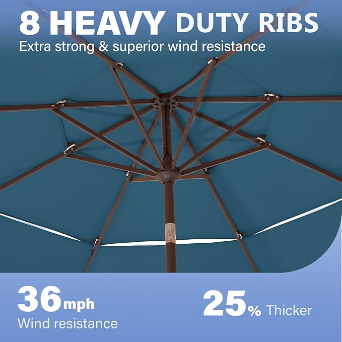 JEAREY 3 Tiers 9 FT Patio Umbrellas Outdoor Table Umbrella with Push Button Market Umbrella 8 Sturdy Ribs UV Protection Waterproof for Garden,Lake Blue