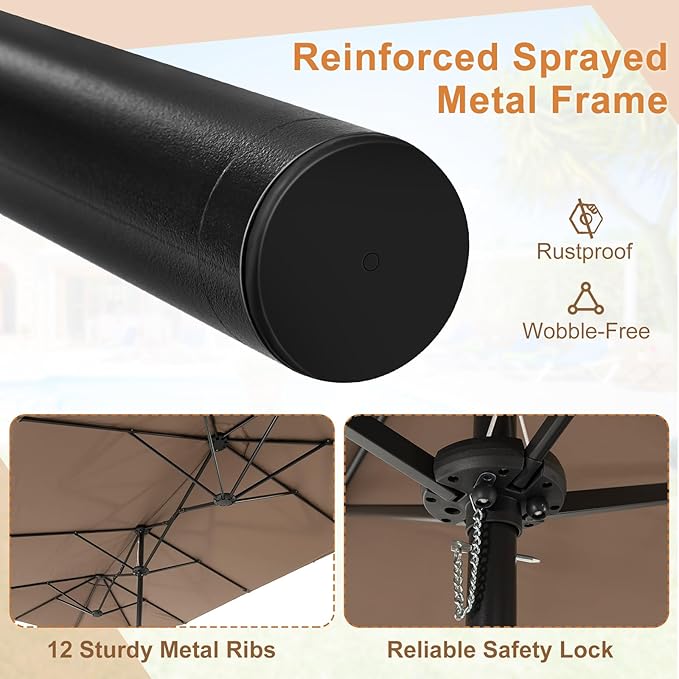 Giantex Patio Umbrella with Base, Double-Sided Outdoor Umbrella with Crank Handle, Umbrella Base Stand with 2 Sandbags, 12 Metal Ribs, Market Umbrellas for Garden Poolside Deck