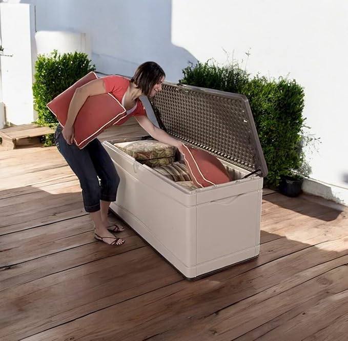 Heavy-Duty Outdoor Storage Deck Box, 130 Gallon Capacity, Weather-Resistant (Desert Sand/Brown)