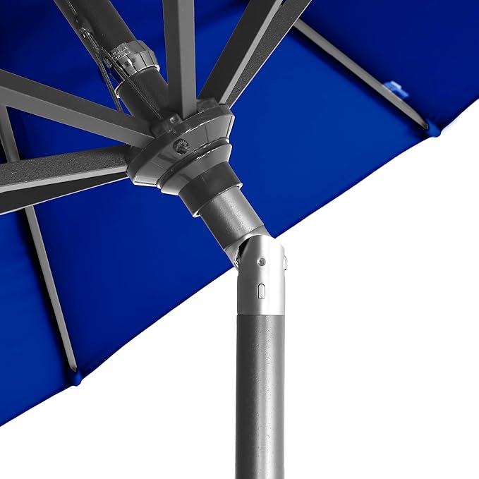 California Umbrella 12-Year-Non-Fading, 9Ft Premium Sunbrella Patio Umbrella, Hand-Crank, Button-Tilt, Gray Frame, True Blue Fabric