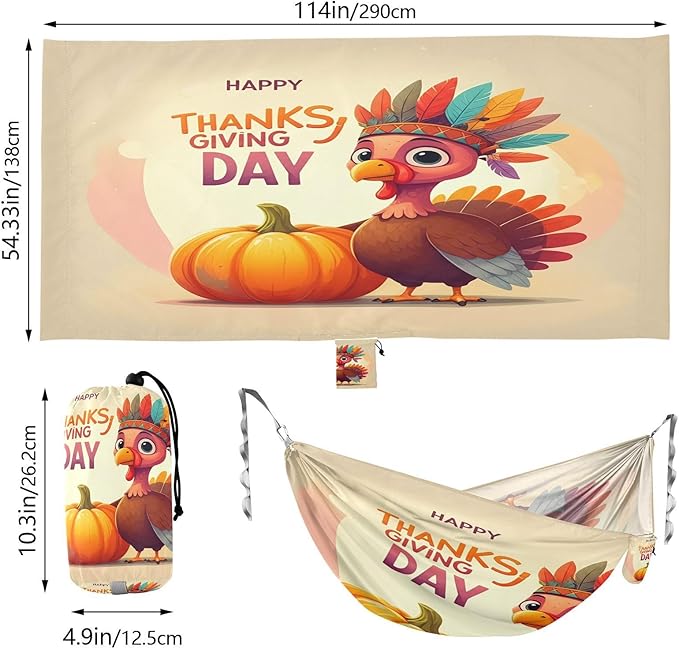 Hammocks for Outside Cartoon Turkey Camping Hammock Portable Hammocks with Tree Straps and Carry Bag Camping Accessories for Hiking Beach Outdoor