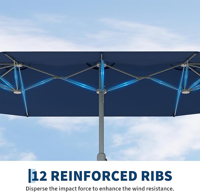 9x15 ft Large Outdoor Umbrella with Base Included, Extra Wide Patio Umbrella with UV Protection, Heavy Duty Backyard & Pool Umbrella with 12 Ribs for Garden Patio Balcony