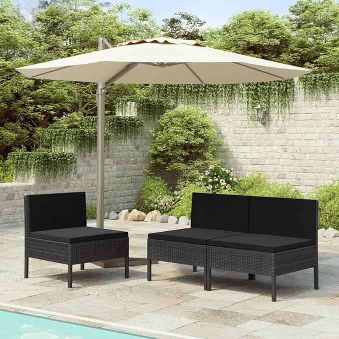 Patio Chairs with Cushions,Outdoor Sofa,Outdoor Conversation Sets,Leisure Chairs,Garden Chairs,for Swimming Pools,Decks,Gardens,Backyards,3 pcs Poly Rattan Black