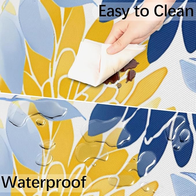 OSAM SPACE Outdoor Tablecloth with Umbrella Hole, Round Elastic Fitted Table Cloth with Invisible Zipper,Blue Yellow Chrysanthemum Flower Picnic Patio Table Cover 45-56in