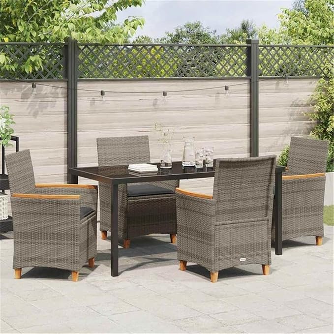 Afuera Living Contemporary 5-Piece Patio Dining Set, Poly Rattan and Steel, Gray Finish, Glass Tabletop, Weather-Resistant, Seating for 4, UV-Resistant, Modern Outdoor Garden or Terrace Furniture