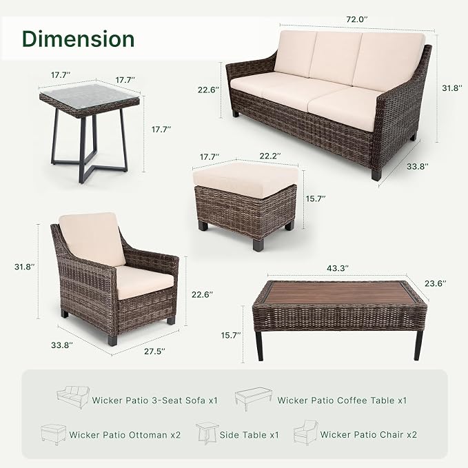Wicker Patio Conversation Set, Outdoor Patio Chair Set with Deep Seating, Wide Armrests & Thick Cushions, All-Weather Outdoor Furniture Set for Patio, Porch, Deck & Backyard