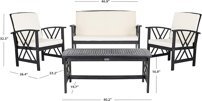 SAFAVIEH Outdoor Collection Fontana Black/ Beige Cushions 4-Piece Conversation Patio Set