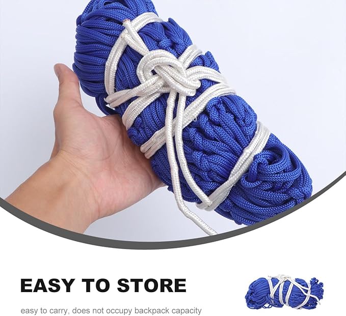 Happyyami Portable Outdoor Hammock Blue Nylon Mesh Leisure Camping Hammock 230x80cm with 5.5mm Thick Rope for Travel and Garden Relaxation