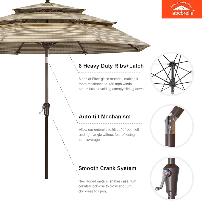 ABCCANOPY 5-Year 10-Year No Fading 9FT 3 Tiers Patio Umbrella, Outdoor Table Umbrella with 8 Sturdy Ribs for Deck, Backyard, Garden, Yard