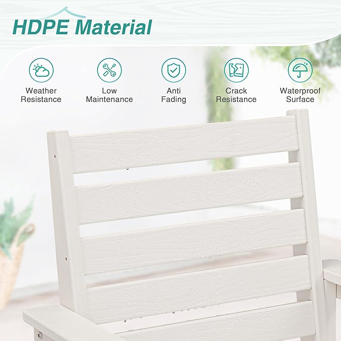 HDPE Outdoor Dining Chair, Weather Resistant Heavy Duty Patio Chair with Armrest, 17.5" Seat Height 300LBS Support for Backyard Deck Porch Balcony, White