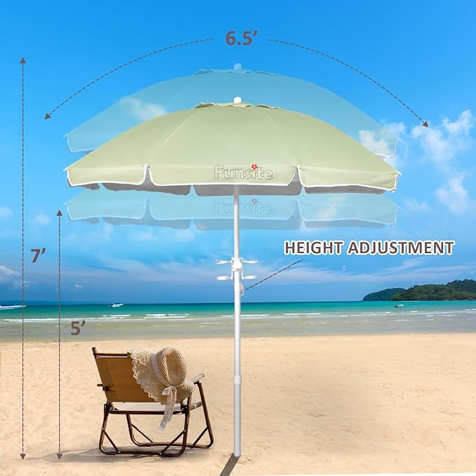 6.5ft Portable Beach Umbrellas for Sand Beach UV 50+ Umbrella with Tilt & Steel Pole, Protection with Heavy Duty Anchor, Patio Umbrella with Carry Bag