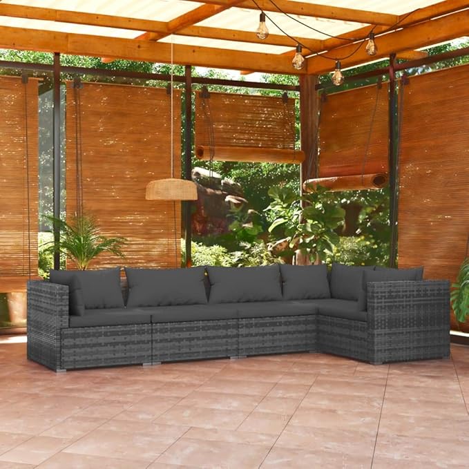 5 Piece Patio Lounge Set with Cushion, Furniture Conversation Sets Patio Lounge Set Piece Patio Set Outdoor Patio Sectional s Poly Rattan Gray