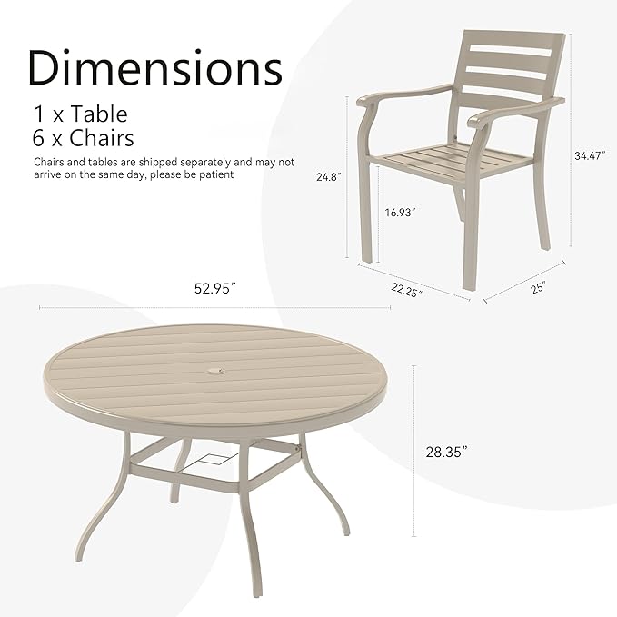 LUMISOL 7-Piece Outdoor Patio Dining Set, 4 Stackable Metal Dining Chairs and 40.6" Round Metal Dining Table, Outdoor Table and Chairs for Lawn Garden Backyard, Sandstone