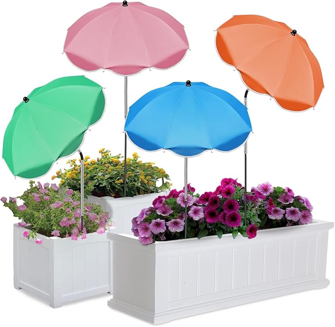 QRRICA 23.6" Adjustable Garden Umbrella Shade for Outdoor Use, Potted Greenery & Garden Beds – Angle-Adjustable Sun Protection