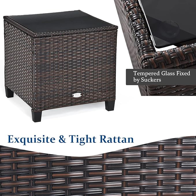 3-Piece Wicker Patio Furniture Set, Outdoor Sofa Set with Water-Resistant Cushion & Tempered Glass Table, Black
