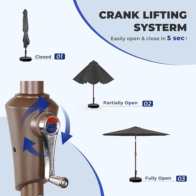 BRIOPAWS 9FT Patio Umbrella with Base Included | Outdoor Table Umbrellas | Push Button Tilt & Crank | 8 Sturdy Fiberglass Ribs | Waterproof | Heavy Duty for Garden Lawn DeckBackyard & Pool