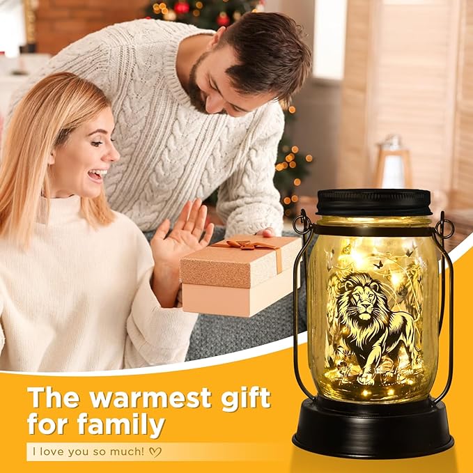 Lion Gifts for Women/Men Lion Solar Lanterns Mom Birthday Animal Simba Lovers Lantern Animal Memorial Lights Solar Garden Decoration for Yard, Patio,Backyard,Porch Torches, Home Decor