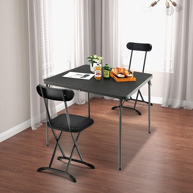 Giantex Portable Folding Table, Foldable Picnic Table with All-Weather HDPE Tabletop, Metal Frame & Carry Straps, Heavy Duty Outdoor Camping Table, Lightweight Card Table for Beach, BBQ, Party