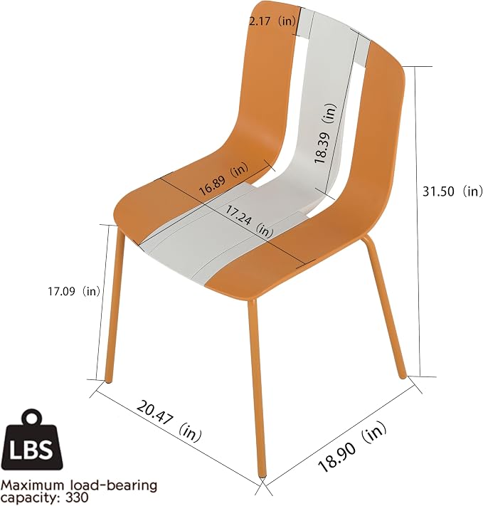 LUMISOL 5 Piece Outdoor Dining Table Set, All Weather Round Table and Chairs Set with Striped Color Block Chairs and Sturdy Metal Legs for Garden, Backyard, Poolside, Beige+Orange+White