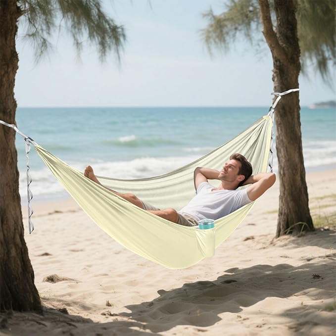 Lemon Chiffon Solid Color Pure Plain Yellow 330lb Capacity Hammocks with Hanging Rope Indoor Hammock for Outside Patio Garden capas para la Lluvia