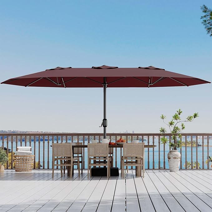 KYBOLT 15 Ft Large Patio Umbrella with Base Included, Outdoor Double-Sided Rectangle Umbrella with Crank Handle, Outdoor Umbrella for Backyard, Pool, Patio,