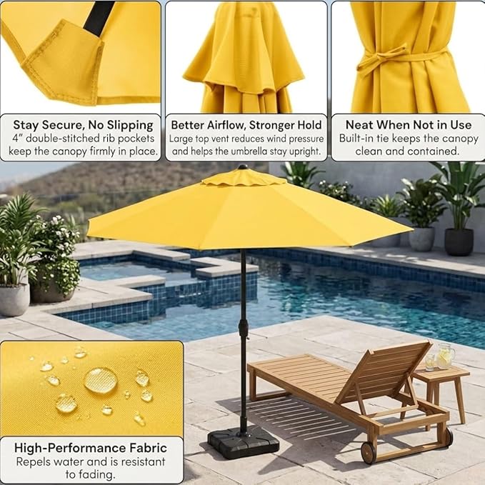 Patio Umbrella Replacement Canopy 6.6ft 7ft 8.2ft 9.2ft 9.8ft for 6/8 Ribs, Market Umbrella Top Cover, UV Protective Waterproof Polyester Fabric, Canopy Only