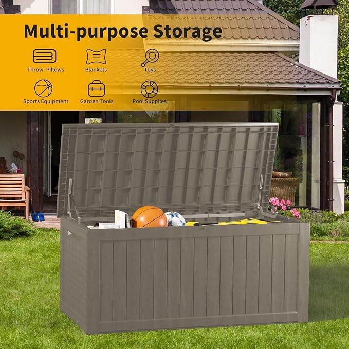 TARKARI 280 Gallon Outdoor Storage Box Waterproof, Resin Deck Boxes with Lockable Lid & UV-Resistant for Patio, Pool, Garden Furniture Cushions & Accessories, Coffee