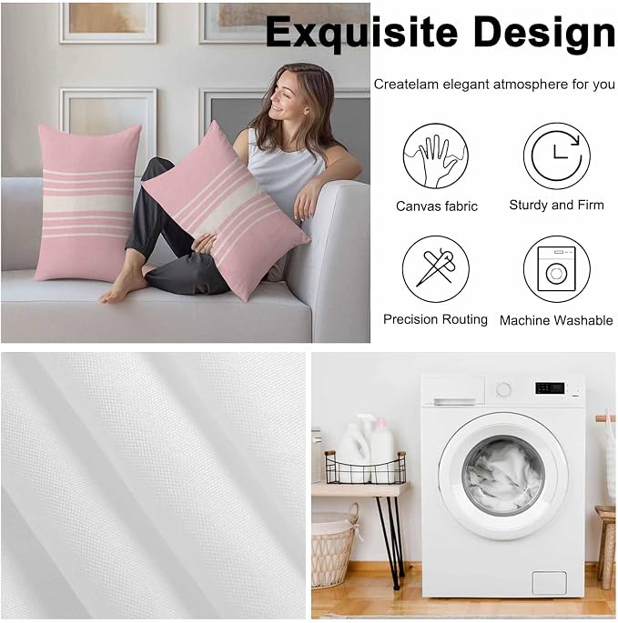Pink Beige Striped Outdoor Pillow Covers 20x12 Inch Lumbar Pillow Covers Set of 2 Waterproof Decorative Throw Pillow Cases Modern Farmhouse Retro Lines Cushion Covers for Patio Furniture Garden Couch