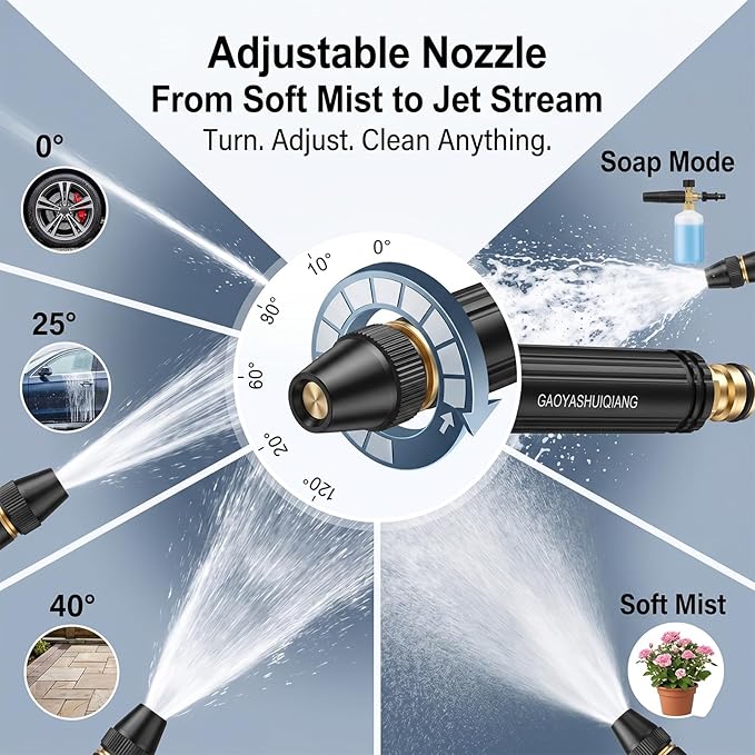 High Pressure Sprayer, Larnto High Pressure Hose Nozzle, Adjustable High Hose Nozzle, Home High-Pressure Car Wash Water, Suitable for Watering Flowers, Vegetables and Washing Vehicles