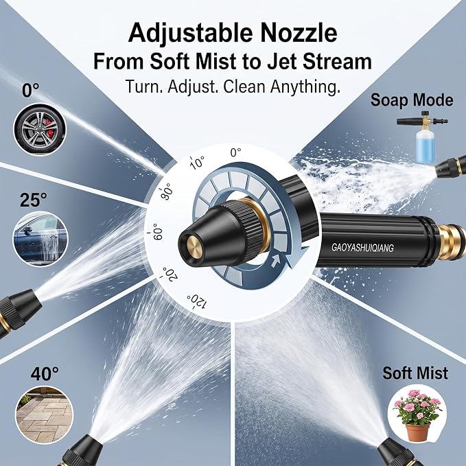 High Pressure Sprayer, Larnto High Pressure Hose Nozzle, Adjustable High Hose Nozzle, Home High-Pressure Car Wash Water, Suitable For Watering Flowers, Vegetables And Washing Vehicles
