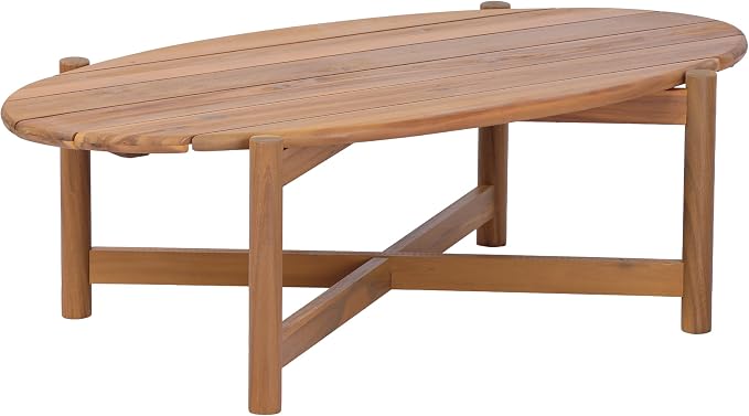 Christopher Knight Home Bubi Patio Acacia Wood Coffee Table, Solid Wood Outdoor Table for Patio Furniture Set, Slat Panel Oval Top, Teak