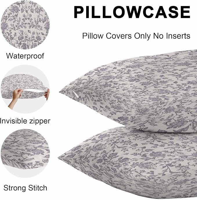 Purple Floral Leaf Outdoor Pillow Covers 20x12 Inch Lumbar Pillow Covers Set of 2 Waterproof Decorative Throw Pillow Cases Retro Farmhouse Plant Tree Branch Cushion Covers for Patio Furniture Garden