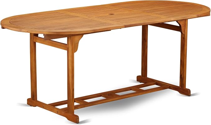 East West Furniture BSDK7CWNA 7 Piece Outdoor Patio Dining Sets Consist of an Oval Acacia Wood Table and 6 Folding Side Chairs, 36x79 Inch, Natural Oil