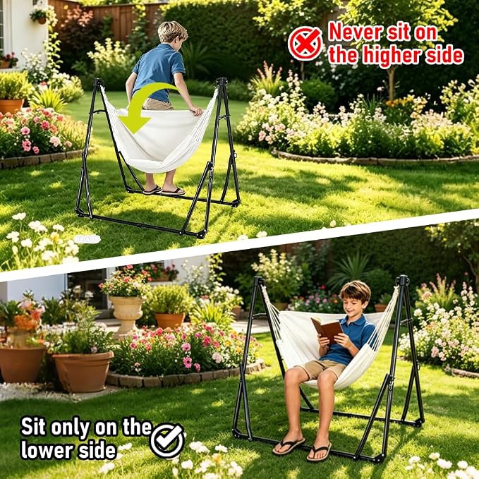 2-in-1 Kids Hammock Chair with Stand, Foldable Steel Frame Holds 220 LBS | Convertible swing hammock chair for lounging, rustproof frame, no-tool setup, carry bag for playroom yard camping indoor use