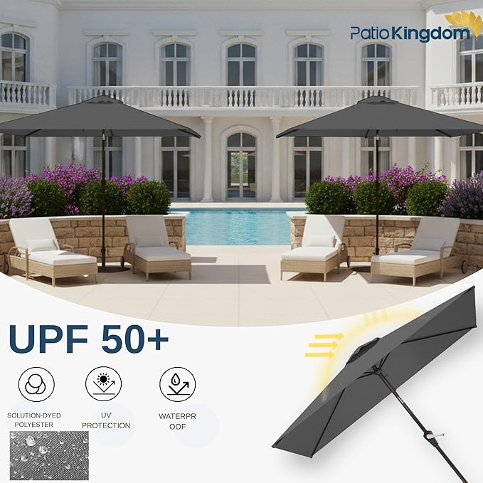 6.5'x10' Rectangular Patio Outdoor Umbrella,Large Coverage with Push-Button Tilt & UV Protection,Sturdy Ribs for Deck,Lawn,Pool,Backyard