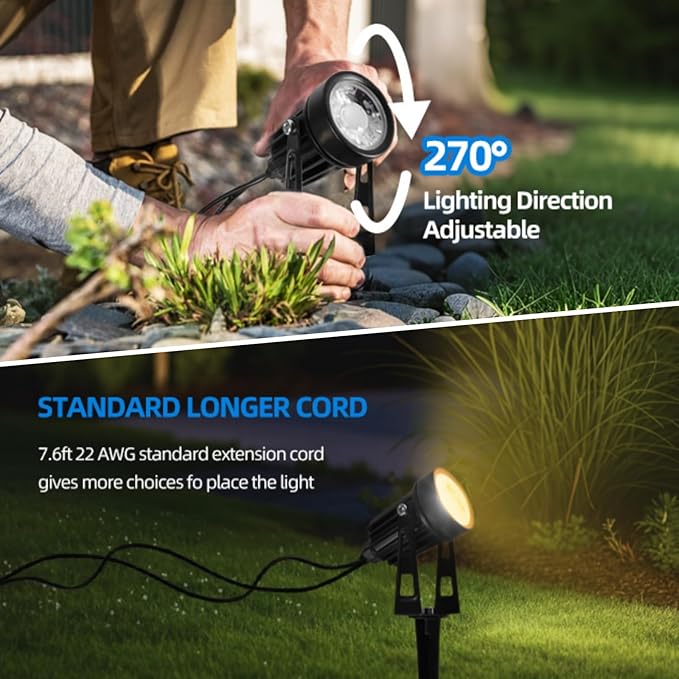All-in-One Low Voltage Landscape Lighting, Dusk to Dawn Transformer Timer, Waterproof Spotlights, Dimmable LED Outdoor Landscaping Lights Kit for Yard Backyard Tree House 24V (8 pack warm white)