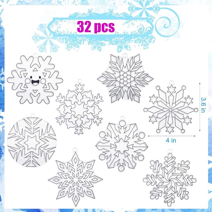 AUEKIV 32 Sets Suncatcher Kit Winter Snowflake Suncatchers Window Art Paint Sun Catcher DIY Craft Kits Christmas Snowflake Suncatcher Kit for Xmas Decoration Winter Home Classroom Party Activity