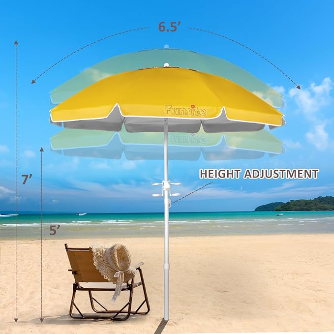 6.5ft Portable Beach Umbrellas for Sand Beach UV 50+ Umbrella with Tilt & Steel Pole, Protection with Heavy Duty Anchor, Patio Umbrella with Carry Bag