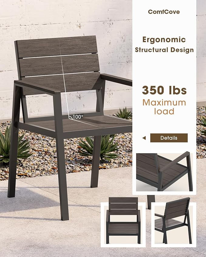 Outdoor Dining Chiars Set of 2, Aluminum Patio HDPS Outdooor Dining Chiars, All Weather Patio Furniture Set, Patio Dining Chairs (Charcoal)