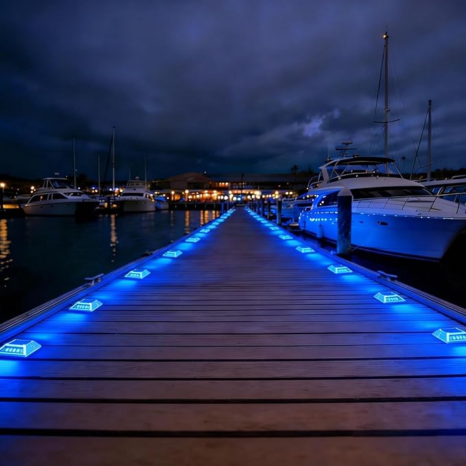 VATION LIGHTING Solar Driveway Lights 2 Pack, 2 Colors in 1 Dock Lights Solar Powered IP67 Waterproof, Aluminum Marker LED Outdoor Deck Lights for Sidewalk Garden Pathway Lake Yard(White/Blue)