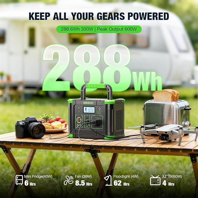 Portable Power Station 300W with 100W Portable Solar Panel, 288Wh Solar Generator with 60W USB-C PD Output, 110V Pure Sine Wave AC Outlet, Backup Lithium Battery for Outdoors Camping Travel Home Black