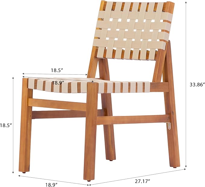 Christopher Knight Home Balew Acacia Wood Patio Dining Set for 4, Solid Wood Outdoor Dining Table Set for 4, 5 Piece Outdoor Dining Set with Rectangular Table and Woven Rope Accents, Teak+Beige