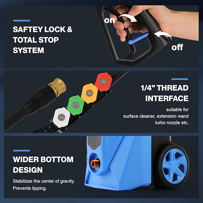 Electric Pressure Washer 5000PSI Portable with 33FT Hose Reel, 4 Nozzle Set for Home/Cars/Fences/Windows, Blue