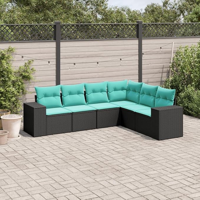 Outdoor Seating Furniture,Outdoor Conversation Sets,6 Piece Patio Sofa Set with Cushions Black Poly RattanSuitable for Patio, Garden, Gazebo Low