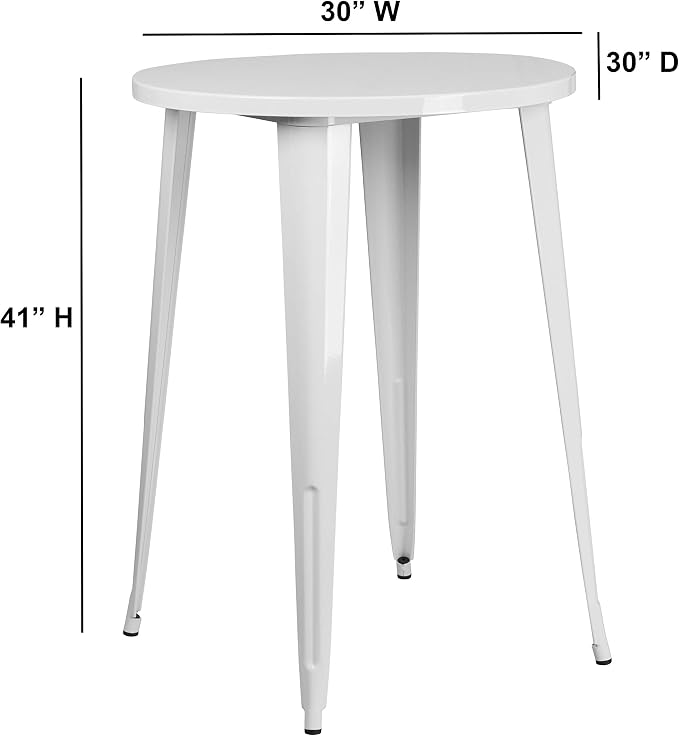 Flash Furniture Philip Commercial Grade 30" Round White Metal Indoor-Outdoor Bar Height Table