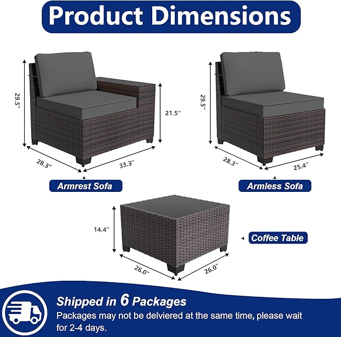 Outdoor Patio Furniture Set, 12 Pieces Outdoor Sectional Furniture High Backrest Patio Sofa, All-Weather PE Rattan Patio Conversation Set with Coffee Table & Cushions