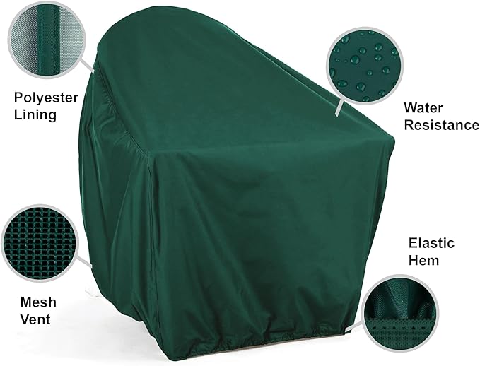 Covermates Classic Square Adirondack Chair Cover – 12-Gauge Vinyl Weather-Resistant Patio & Garden Chair Protector with Elastic Hem & Mesh Vent, 26W x 34D x 35H, Green