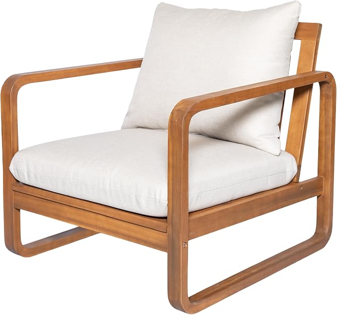 Christopher Knight Home Myra Acacia Wood 5 Piece Outdoor Patio Furniture Set, Wooden Patio Conversation Set with Sofa Loveseat Club Chairs & Coffee Table, 7-Seater Patio Sofas and Table Set,Teak+Beige